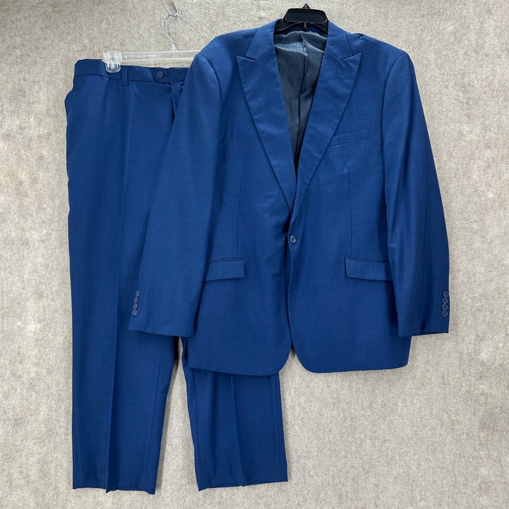 Falcone Mens Blue 2 Piece Suit Set Peak Lapel Blazer Jacket‎ 52L Pants 40X28